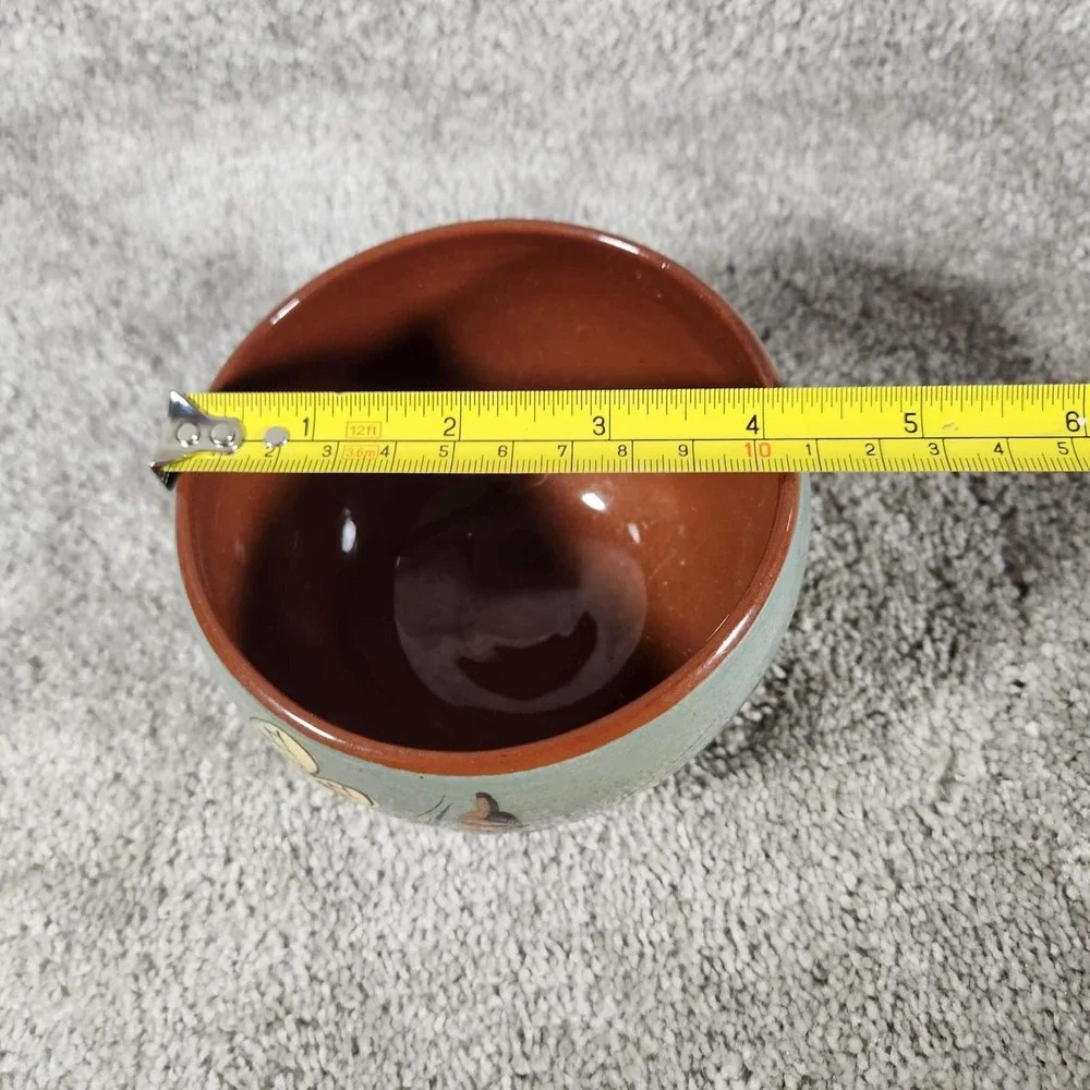 Studio Pottery‎ Dragonfly Cattail Ceramic Bowl Blue Terracotta Signed Small